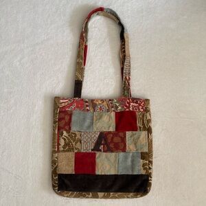 Patchwork Embroidered "A" Quilted Multicolor Boho Double Strap Tote Shoulder Bag